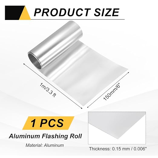 uxcell Aluminum Flashing Roll, 6in x 3.3ft Metal Roof Panels 0.15mm Waterproof Aluminum Sheet Roll for House Repair, Roof Flashing, Sealing Windows Doors, DIY Projects