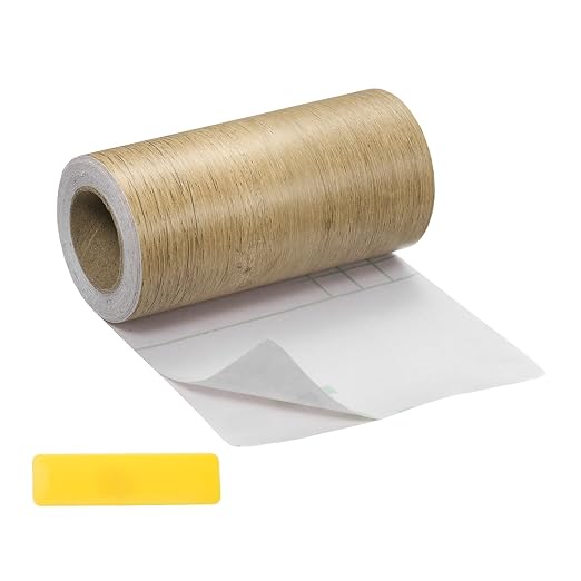 uxcell Wood Tape, 5 Inch x 16ft Self-Adhesive Wood Grain Repair Tape Patch with Plastic Scraper for Baseboards, Doors, Windows, Floor Repair and Furniture Renovation, Khaki