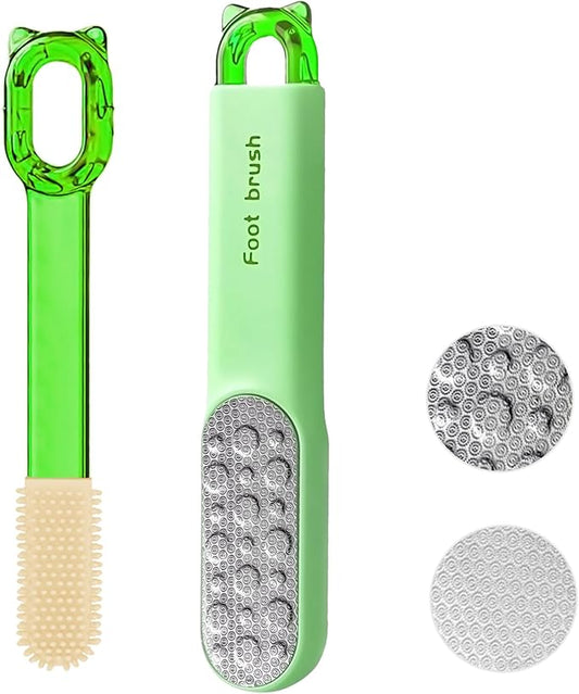 Double-Sided Stainless Steel Foot File, Foot Callus Remover & Foot Scrubber, Professional Pedicure Tool for Dry & Wet Feet, Safe Hard Skin Remover for Sensitive Feet, Green (Ergonomic Grip)