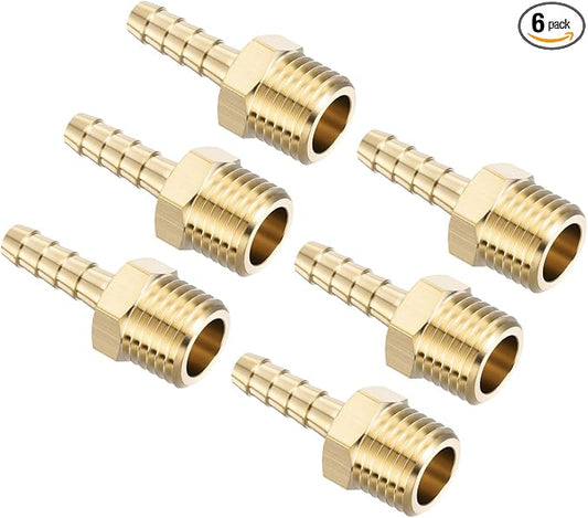 Pack of 6 Brass Hose Barb Fittings Adapter Connector 6mm Hose Barb to M14x1.5 Male Fittings for Home Machines, Massage Bathtubs, and Irrigation Systems