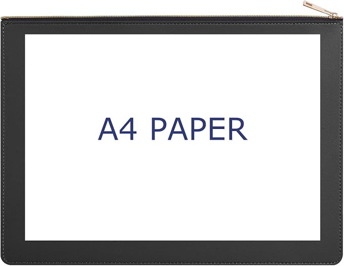 PU Leather A4 File Folder Zipper Document Holder Envelope Folder Case for Receipt Contract (2, Black)