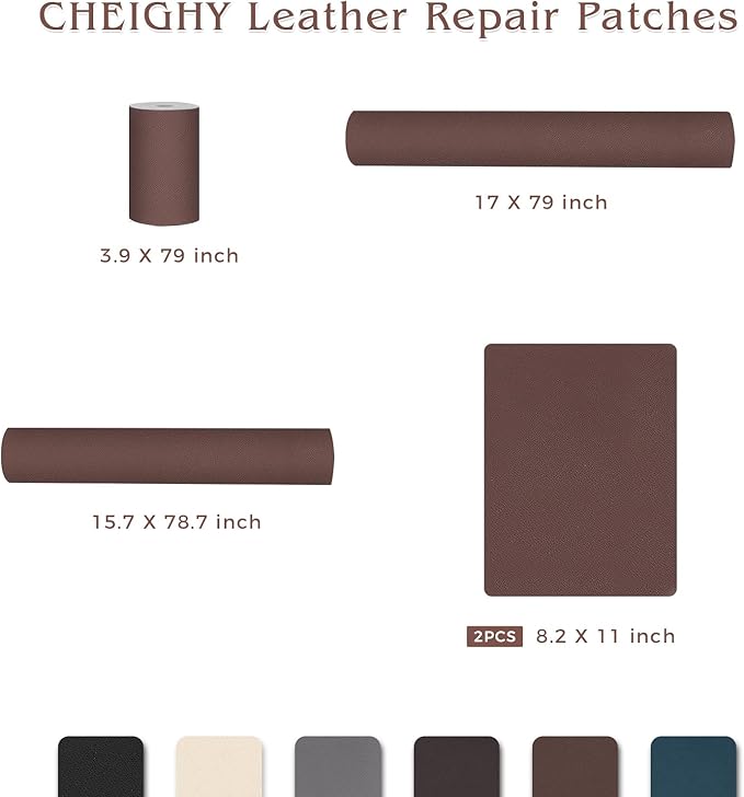CHEIGHY Leather Repair Kit for Furniture - Advanced PU, Strong Waterproof Self Adhesive Leather Repair Patch for Couch 3.9X79 inch Vinyl Repair Tape for Car Seats Sofa Office Chair (Brown)
