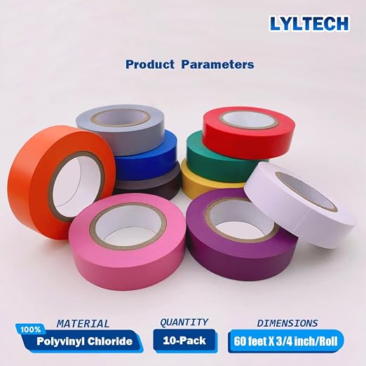 LYLTECH Matte Rainbow Electrical Tape 10 Colors 3/4in x 60ft Waterproof | Matte colored PVC tape, strong adhesive durable easy wrap for electrical wire insulation & repair