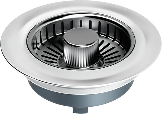 zaa Kitchen Sink Drain Strainer - Kitchen Sink Stopper, 304 Stainless Steel Sink Drain Stopper, Sink Protector for Kitchen with Anti-Clog Filter, Fit US Standard 3-1/2'' Sink Drain Hole, Gray