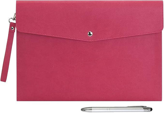 Wonderpool A4 PU Leather Envelope Documents File Portfolio Large Capacity Folders Travel Bag for Paper Letter Stationery Organizer and Tablet Case PC Sleeve (Plum red)