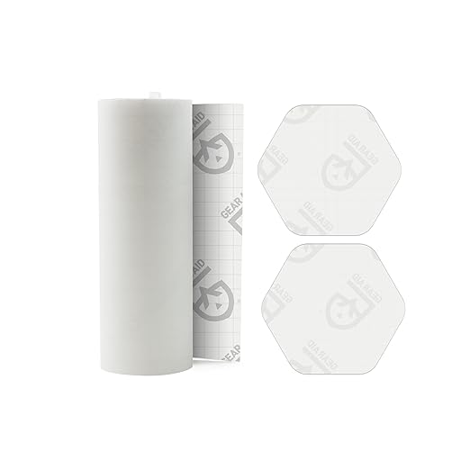 GEAR AID Tenacious Tape 3” x 20” Clear Vinyl Gear Repair Tape with (2) 1.5” Hex Patches, Fix Holes and Rips in Jackets, Rain Gear, Tents, Sleeping Bags and Outdoor Equipment, Clear