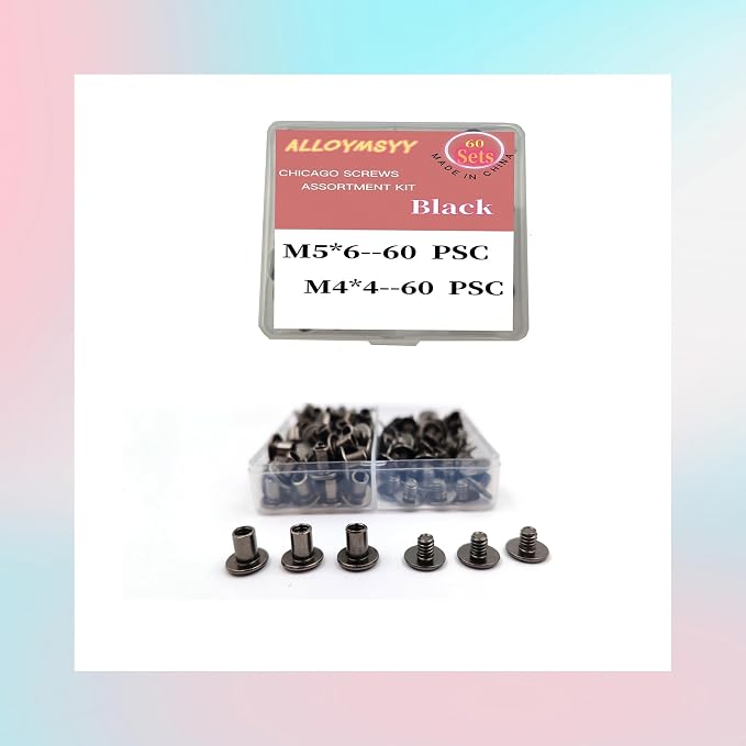 60 Sets M5*6mm Gun Black Leather Rivets Screws Rivets Chicago Binding Screws Adjust and Repair Leather Craft Belts, Bags, Shoes, Purse Bindings