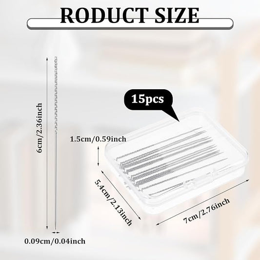 15Pcs Snag Nab It Tool 2.36 x 0.03 Inch Snag Repair Needle Tool with Case, Leather Stitching Needles Sharps for Woven Knitted Cloth Garments Drapes