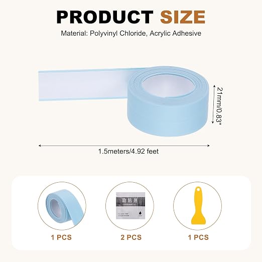 uxcell Caulk Tape Waterproof, 0.83 Inch x 4.92 ft Self-Adhesive Sealant Sealing Strip Caulking Sealant Tape PVC with Tool for Kitchen Sink Toilet Bathroom Bathtub Floor, Blue