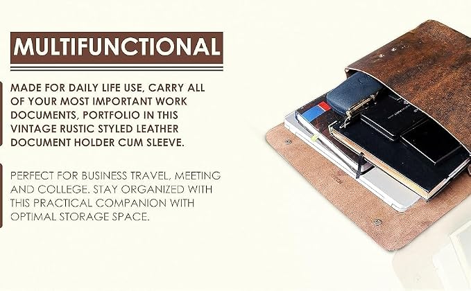 Vintage Leather Folder Document Holder/File Case/Document Portfolio, Office & Work Essentials Handmade Perfect for 13.6” Laptops & Tablets