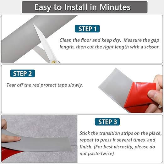 Floor Transition Strip 2" Self Adhesive Flat Vinyl Flooring Transitions Strip with Strong Backing (5cm, 10FT, Grey)