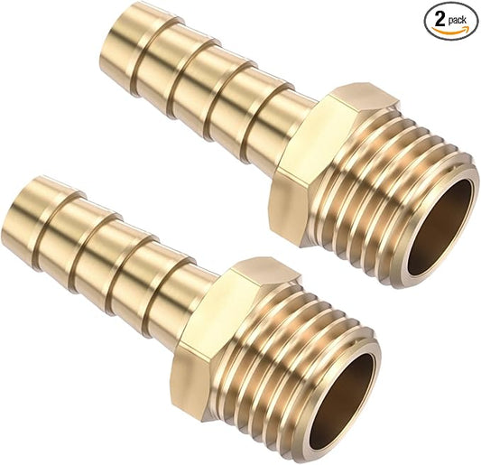 Pack of 2 Brass Hose Barb Fittings Adapter Connector 8mm Hose Barb to M14x1.5mm Male Fittings for Home Machines, Massage Bathtubs, and Irrigation Systems
