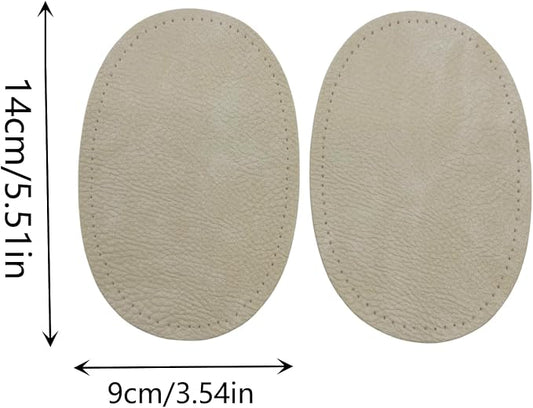 BeeSpring 2 Pieces Pu Leather Patch Sew on Patches Repir Elbow Knee for Clothes Clothing Accessories - Rice White