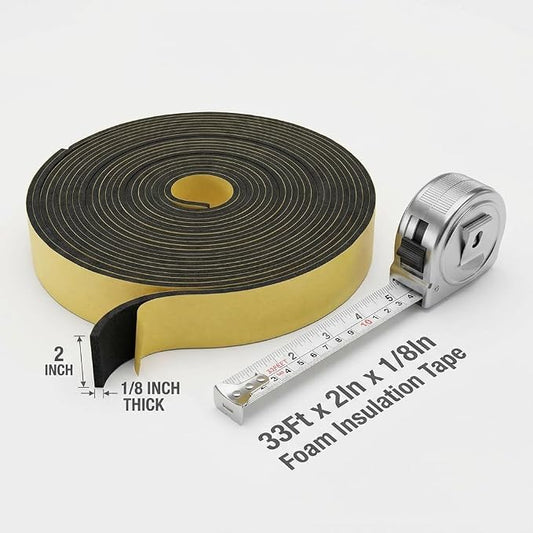 QWORK Pipe Wrap Insulation, Waterproof Foam Insulation Tape Adhesive for Hot or Cold Pipes, 33 Ft x 2 Inch Wide x 1/8 Inch Thick