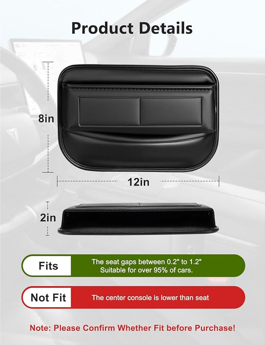 2 Pack Car Universal Fit Seat Gap Filler Organizer, Premium Leather Front Car Gap Filler, Center Console Seat Side Organizer with Card Slots for Car, SUV Truck, Easy Access to Phone, Sunglasses, Key