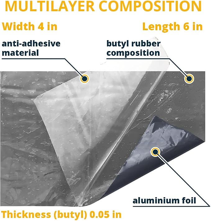Alenor Terracotta Butyl All Weather Repair Patch 4"x6" (Pack of 5) Waterproof Sealing Patch Roof Leak Indoor Outdoor Pipe Repair HVAC Vent Air Conditioner Window Seal Rain Gutters Flashing Auto Boats