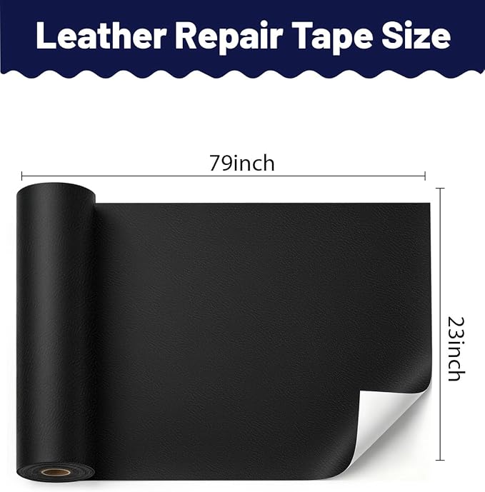 BOUYEER Leather Repair Patch Tape Kit,Self Adhesive Leather Repair for Sofa，Car Seat,Office Chair,Furniture,Jacket,Waterproof Strong Adhesive Vinyl Repair Kit. 23 in x 79 in,Fine Grained Black