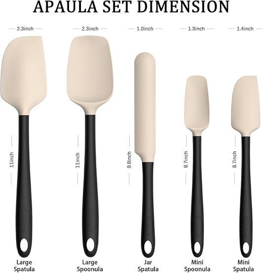 Coukre Silicone Spatula Set of 5,High Temperature Resistant, Food Grade Silicone, Dishwasher Safe, for Baking, Cooking (Beige Black)