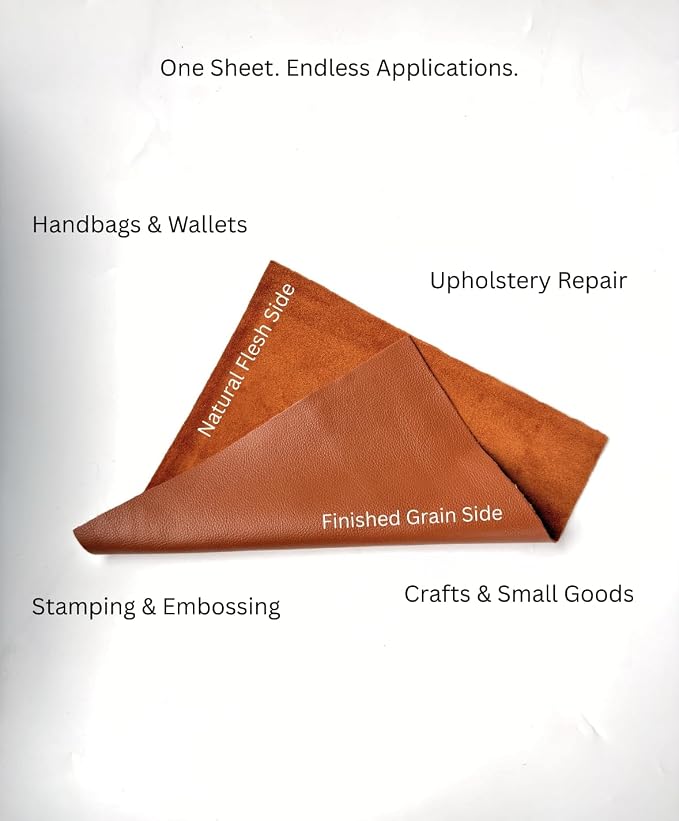 Natural Grain Cow Leathers: 12'' x 12'' Pre-Cut Leather Pieces (Cognac, 1 Piece)