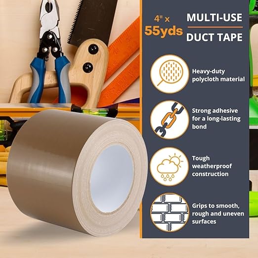 GTSE Wide Duct Tape, Brown, 4 Inches x 55 Yards (164 ft), Heavy Duty, Waterproof Repair Tape for Indoor or Outdoor Use, 24 Rolls