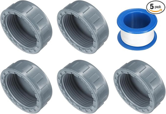 uxcell 5Pcs 1-1/4 Inch PT Female Thread PVC Pipe Fitting Cap, Cleanout Water Drain End Caps, Pipe Plug Socket Fittings with Tape for Water Heater Supply Lines, Plumbing, Gray