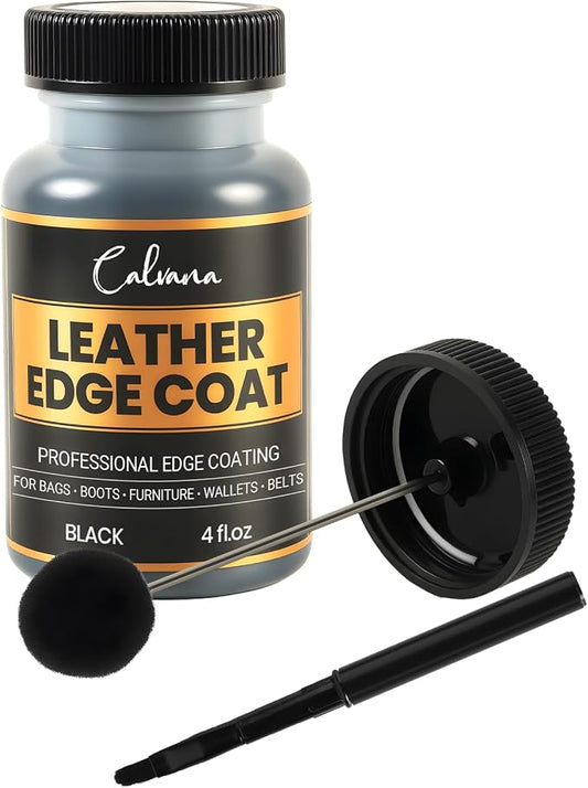 Black Leather Edge Coat with Built-in Applicator - Flexible, Water-Resistant Edge Sealer & Finish for Purses, Belts, Shoes, Bags, Furniture & More (4oz)