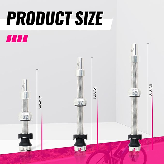 RideNow Tubeless Presta Valve Stems, 85mm Super Light 7075 Aluminum Alloy Presta Tubeless Valve Stem Kit with Valve Core Remover Tool and Valve Stem Caps, Multiple Color and Size Options(Pair), Silver