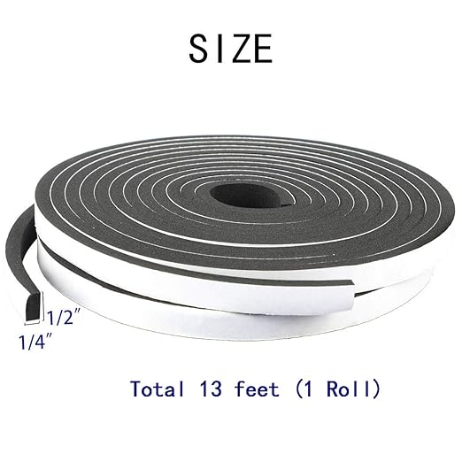 High Density Foam Tape - 1/2" x 1/4" x 13Ft Weatherproof Adhesive Prevent Condensation Heat Resistant Flame Retardant Weather Stripping Easy to Cut & Install & Remove for Car Doors Pipes Windows