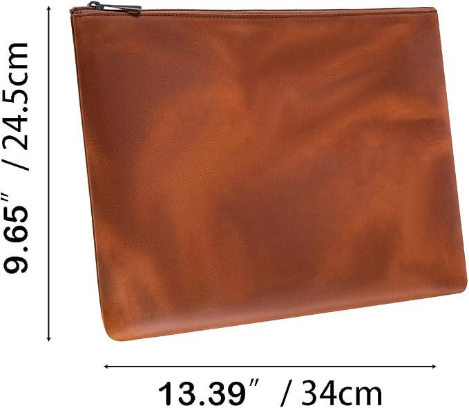 Genuine Leather A4 File Folder for Document, Leather File Folder Organizer Document Holder for Men&Women, Waterproof Portfolio Envelope Folder Case