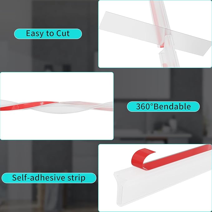 Hi-Na 3ft/5ft/6ft/8ft10ft Collapsible Shower Threshold Water Dam Water Barrier for Shower and Water Stopper Keeps Water Inside Water Threshold for Wet and Dry Separation (3ft, Clear)
