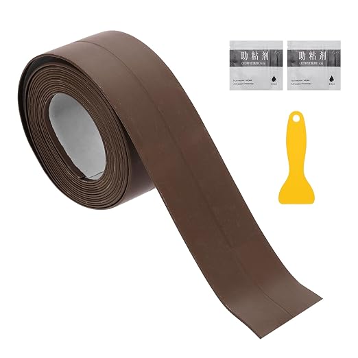 uxcell Caulk Tape Waterproof, 0.83 Inch x 4.92 ft Self-Adhesive Sealant Sealing Strip Caulking Sealant Tape PVC with Tool for Kitchen Sink Toilet Bathroom Bathtub Floor, Brown