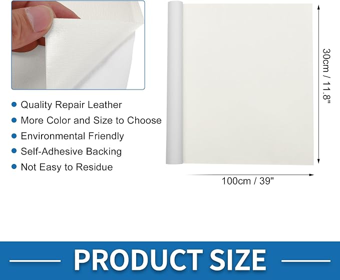 Self Adhesive Leather Repair Patch Strong Stickiness 39"x11.8" Leather Repair Tape PVC Faux Leather White 1 Pcs
