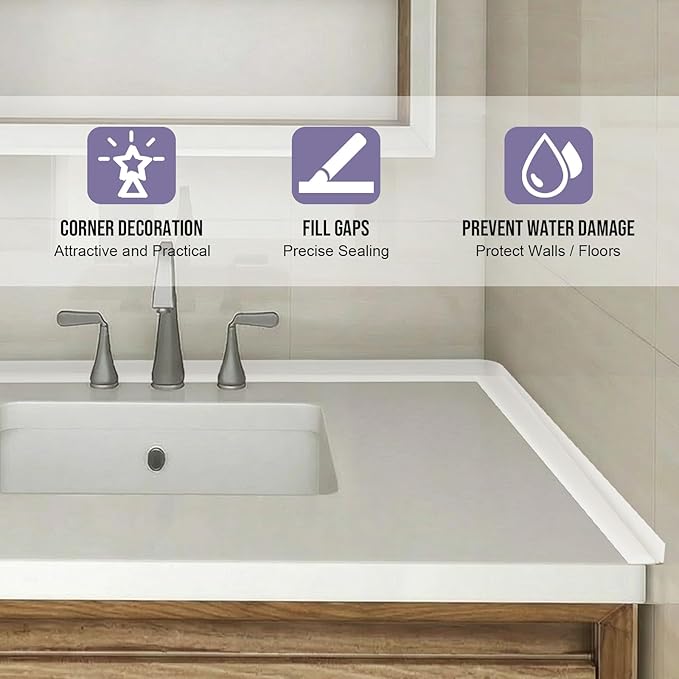 Shower Threshold Water Dam Barrier - Versatile, Silicone Shower Water Guard Stopper Seal Strip for Bathroom Floor, Bathtub Rim, Kitchen Countertop (Transparent, 98 In/ 2.5M)