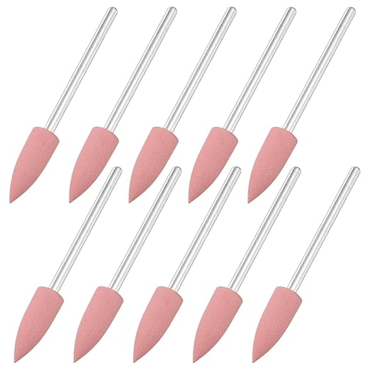 M METERXITY 10-Pack Polishing Bit Buffing Wheel, 0.23 Inch(6mm) Dia Silicone Pointed Polishing Kit Sanding Bits for Jewelry/Bone Products/Jade Carvings, Rotary Tool 180 Grits [Pink]
