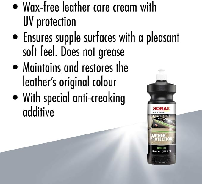 SONAX Profiline Leather Care | Nourishing Leather Conditioner with UV Protection | Prevents Cracking & Drying | Hydrophobic Surface Repels Dirt, Dust, & Water | 282300 | 1L