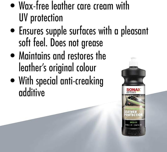 SONAX Profiline Leather Care | Nourishing Leather Conditioner with UV Protection | Prevents Cracking & Drying | Hydrophobic Surface Repels Dirt, Dust, & Water | 282300 | 1L