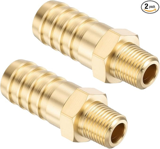 Pack of 2 Brass Hose Barb Fittings Adapter Connector 1/2" Hose Barb to 1/8" NPT Male Fittings for Home Machines, Massage Bathtubs, and Irrigation Systems