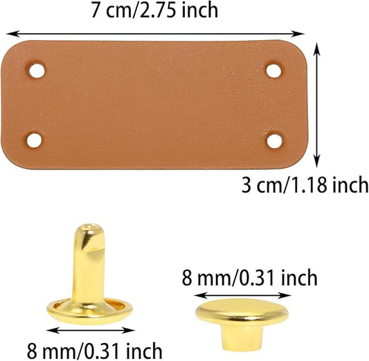 ONLYKXY Brown PU Leather Handmade Tag with Rivet Button for Knits,Rectangle Universal Blank Label Cute Repair Patch Soft Crochet Tape with Holes for DIY Clothing,Sewing Stamping,Keychain (10)