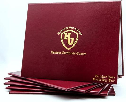 Maroon Faux Leather Document Cover 8.5x11 Letter Size | Tent-Style, Non-Padded with Metallic Foil Custom Printing | Professional Presentation for Awards, Diplomas and Certificates