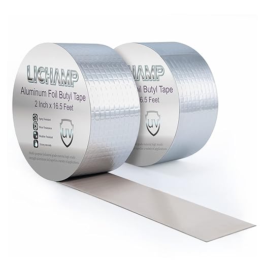 Lichamp Aluminum Butyl Tape, Waterproof Butyl Aluminum Foil Tape 2 inches x 16.4ft for RV Repair, Roof, Window Patch, Boat and Outdoor Pipe Sealing