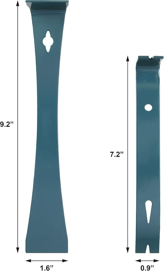 2pc 7-1/4" & 9-1/4 Flat Pry bar, Teardrop Nail Puller,High-Carbon Steel,Gray