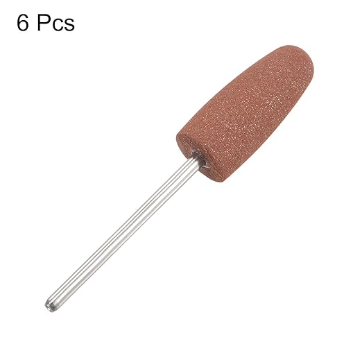 uxcell 6pcs 80 Grits Abrasive Mounted Stone 2.35mm Shank 2/5"(10mm) Dia Conical Heads Stone Grinding and Polishing Wheels for Nail Polishing