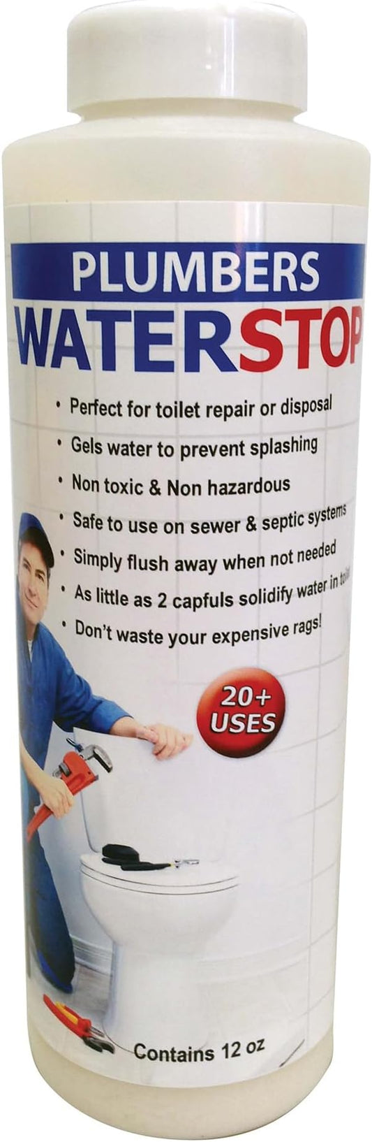 Quick Dam Water Stop – 12 oz Bottle – Super Absorbent Water Solidifier for Toilet Repair, Plumbing Maintenance & Spill Control