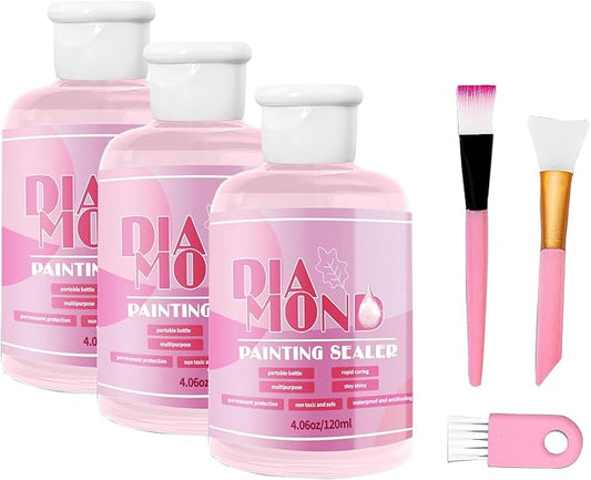 Diamond Painting Sealer Glue Kit 3 Pack 12.17OZ with Silicone Brush, Diamond Art Sealer Clear Finish High Gloss Permanent Hold & Shine Effect Puzzle Glue Clear Diamond Art Kits for Adults