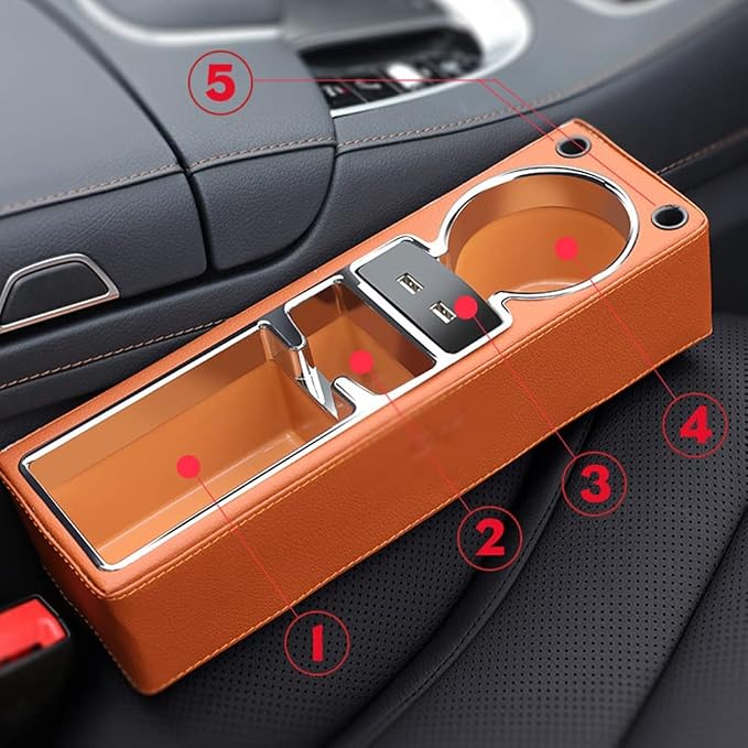 PU Leather Car Seat Gap Filler,Universal Car Seat Organizer Multifunctional Car Cup Holder Gap Filler Storage Box Console Side Pocket Car Organizer for Phones Sunglasses,Ordinary Style,Beige