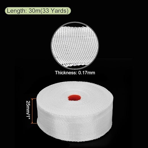 MECCANIXITY Fiberglass Cloth Tape Fiberglass Mesh Glass Fiber Mesh Woven Fiberglass Fabrics Insulation Tape 30m(33 Yard) x25mmx0.17mm for Reinforcement Repair 2pcs