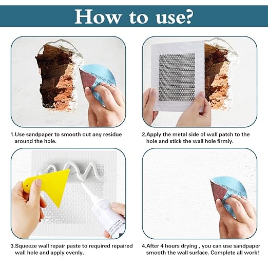 4" 6" 8" (Two of Each) Wall Repair Patch, Plasterboard Patch, Safe Mend Plaster Repair Kit, Safemend Drywall Repair Adhesive, Filler for Walls Ceiling Hole, Self Adhesive Aluminum Mesh Wall Repair