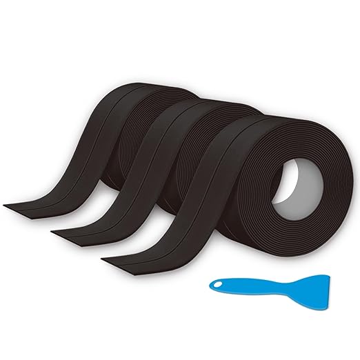 Black Caulk Tape 3 Pack, Bathroom Caulking Silicone Waterproof for Shower, Bathtub, Toilet Seal, Sink Edge Protector Kitchen Tape, Self-Adhesive Peel and Stick Removable Caulk Strip