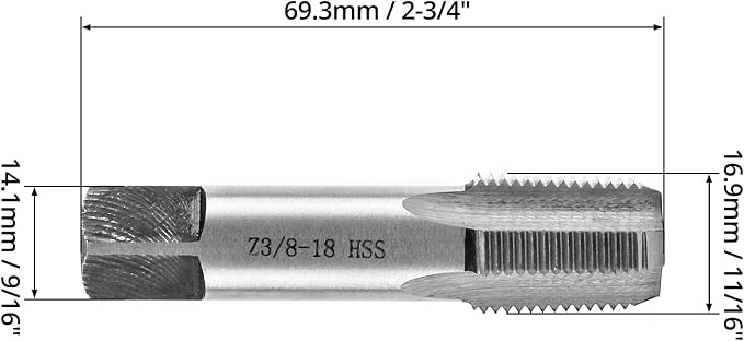QWORK 3/8"-18 NPT Pipe Tap, Carbon Steel, for Clean and Re-thread Damaged or Jam Pipe Threads
