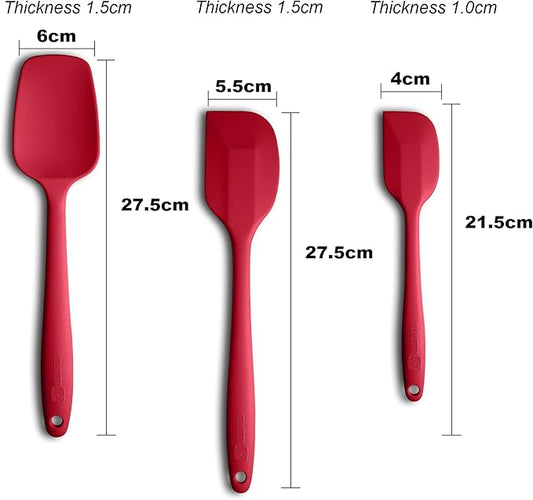 Silicone Spatula 3‑Piece Set Heat Resistant 600°F Non‑Stick Rubber Spatulas with Stainless Steel Core ALLWIN HOUSEWARE Large Spatula, Spoonula & Mini Spatula for Cooking & Baking, Wine Red